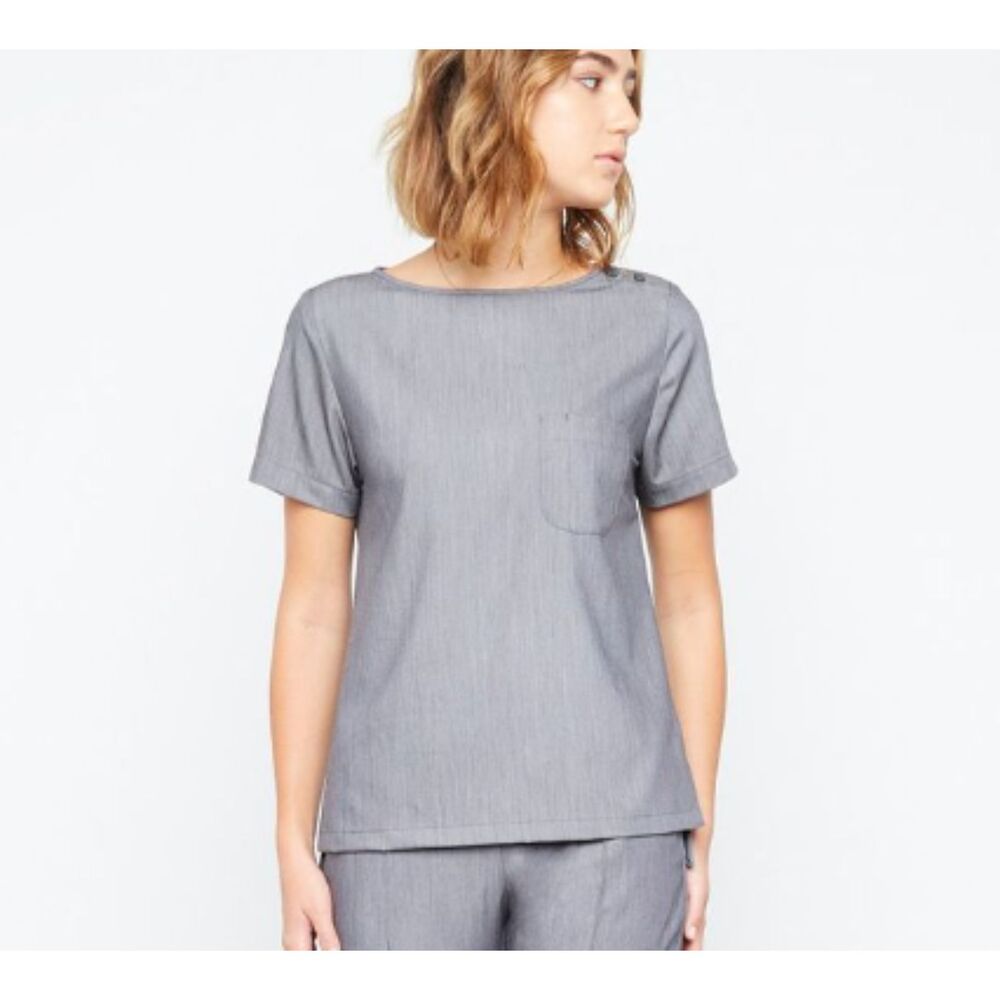 FABLED Boat Neck One-Pocket Scrub Top grey size LARGE
